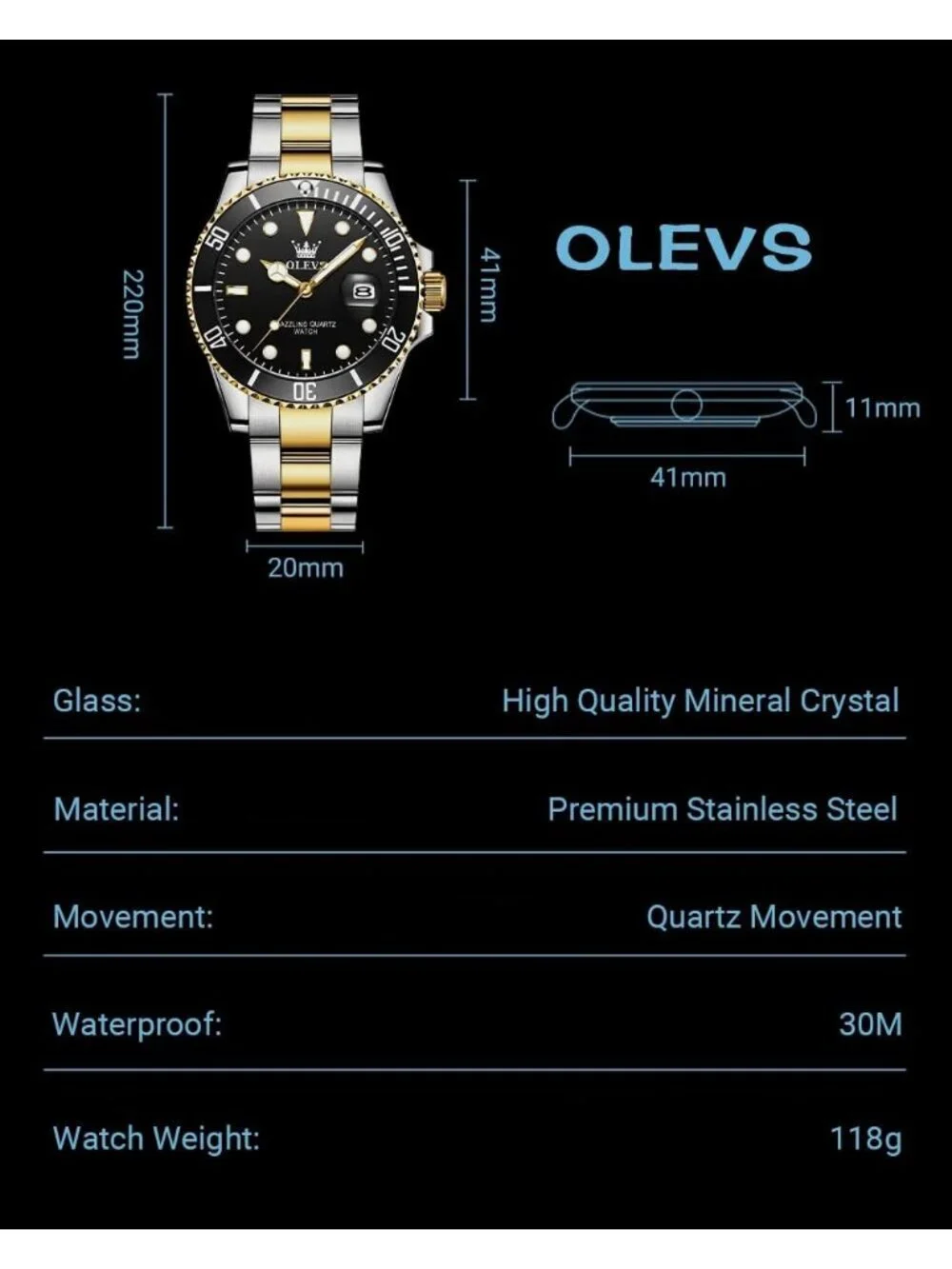 Mens Black Premium Gold and Silver Stainless Analog Rotatable Bezel Steel Watch